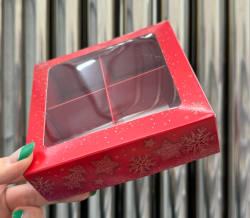 Изображение Коробка с окном на 4 конфеты, Красный новый год